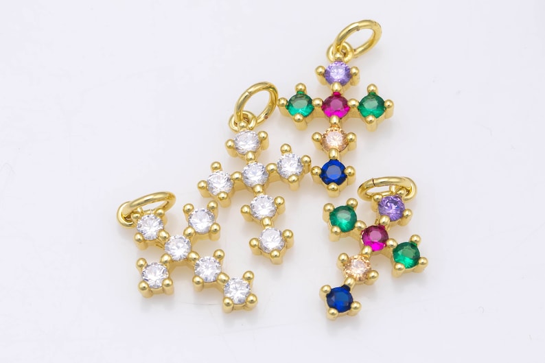 2 pc per order 11x16mm 18k Gold fill Cross Charm Diamond CZ Drop Charm Cubic Protector Pendant Tiny Lucky Dainty Necklace