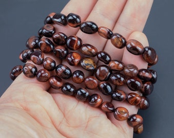Red Tiger Eye Tiger's Eye Gemstone Bracelet Bracelet Stretchy String Oval Bracelet Natural Gemstone Bracelets - Gemstone Nugget Bracelets
