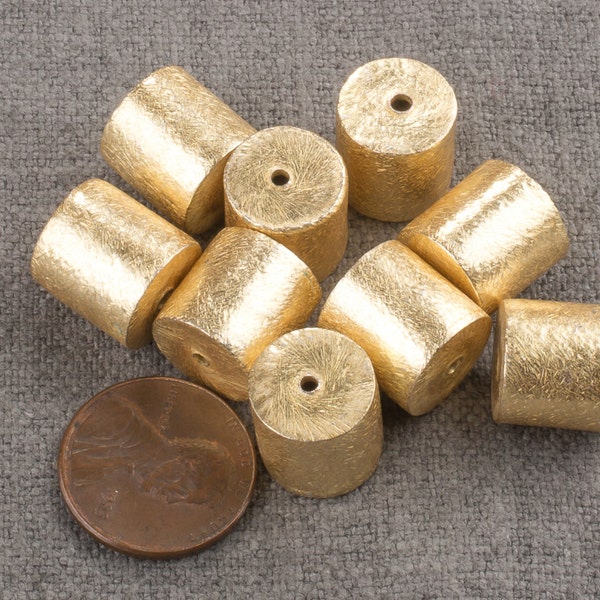 Perle de tube en or brossé 14 carats - Perle d’accent d’espacement de baril d’or de 6 mm 8 mm 10 mm, tambour cylindrique de qualité AAA