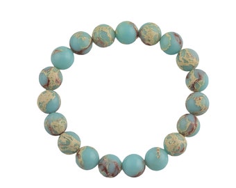 Aqua Sea Sediment Jasper Round Size 6mm and 8mm- Handmade In USA- approx. 7" Bracelet Crystal Bracelet