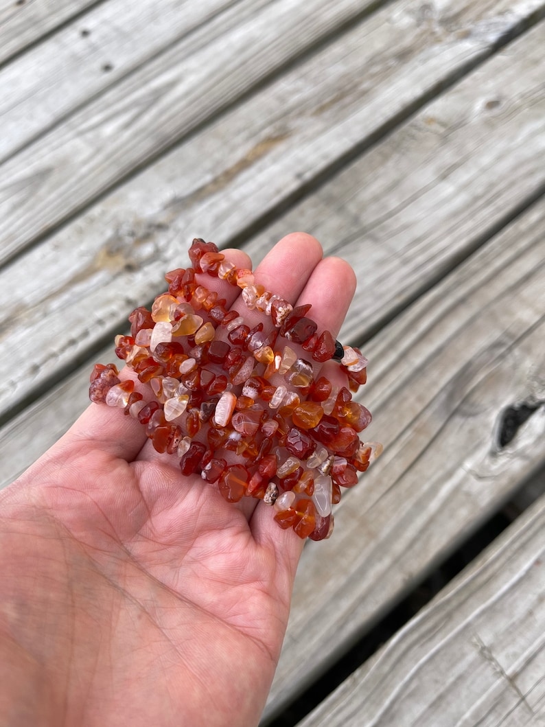 Carnelian Bracelet Stretchy String Bracelet Natural Gemstone Chips Bracelets Pre-charged Handmade Jewelry image 4