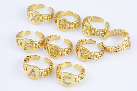 Buy Cz Initial Gold Ring Alphabet Ring Gold Stacking Ring Adjustable Ring  Letter Ring Vintage Gold Rings Initial Ring Thumb Ring Open Ring Online in  India - Etsy
