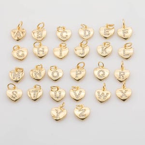 14k Gold  Small Dainty Initial Heart Letter Charm 10x9mm A - Z Alphabet Drop Pendant Personalized Charm for Necklace Jewelry Making