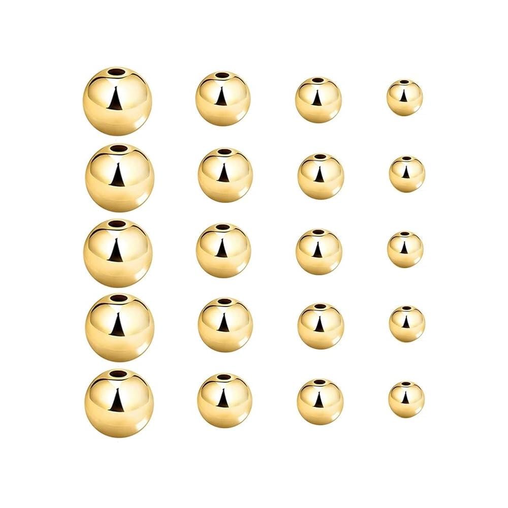 200 pieces 14K Gold Solid Beads pvd Ion Plated Tarnish Resistant 3mm 4mm 5mm 6mm 8mm Gold Brass Spacer Beads Plain Seamless Gold Brass Beads