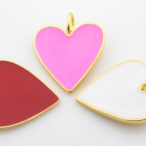 1-2 pcs 18 kt Gold  Red Heart enamel- Assorted size-  Large Bail size