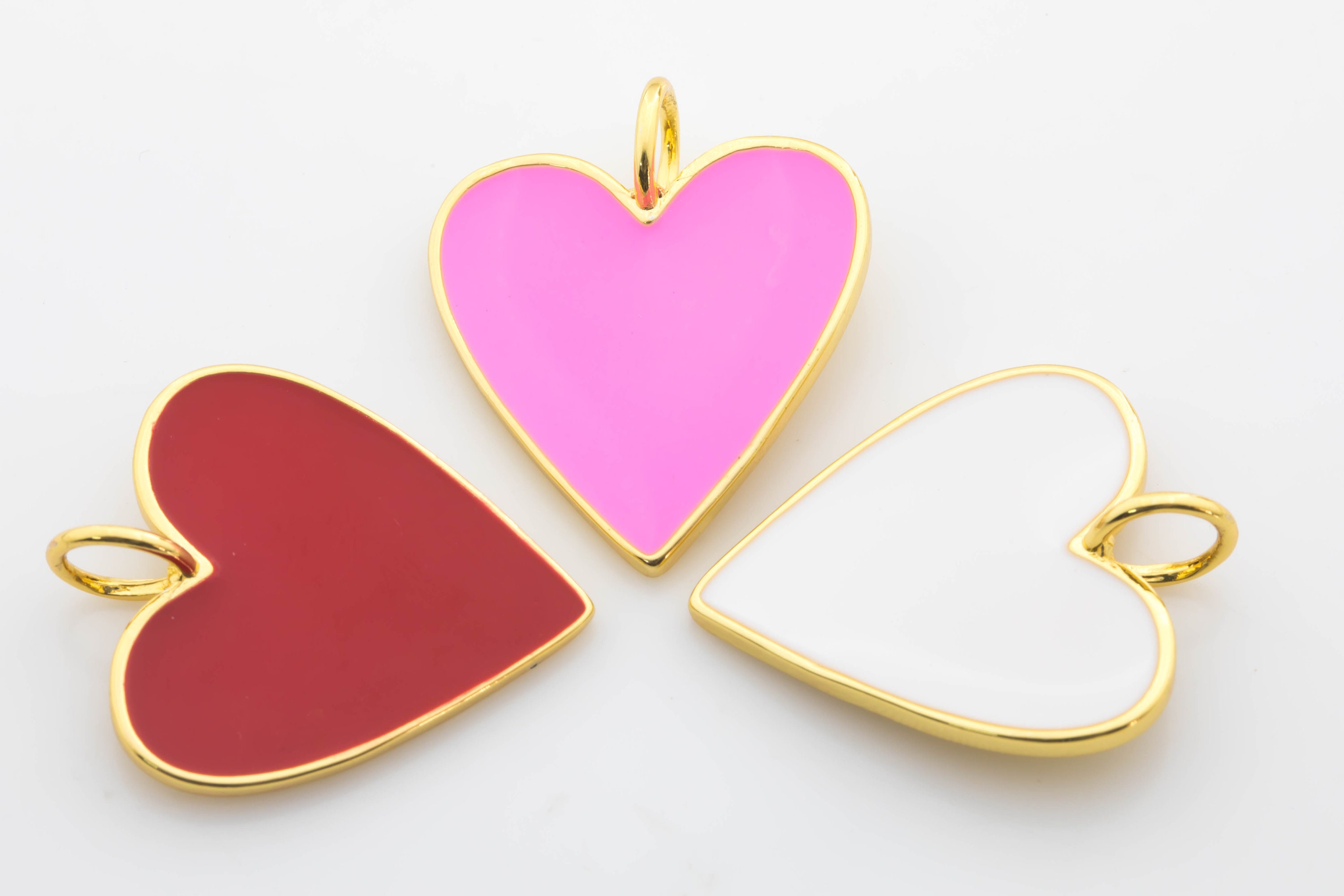 DanLingJewelry 50pcs 5 Colors Enamel Heart Charms Flat Round Heart Charms  Mini Love Heart Charms for DIY Valentine Jewelry Making