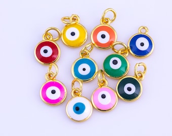 4pc 18k Gold  Enamel Evil Eye Charm Diamond CZ Drop Charm Cubic Protector Pendant Tiny Lucky Dainty Necklace - 7mm- 4 pc Per order