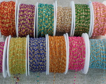 Gold Filled Enamel Chain Birthstone Colors - 1.5mm Chain - 14/20 or Sterling Silver Enamel Chains - By the Foot
