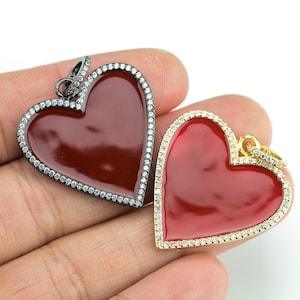 Enamel Heart CZ Gunmetal Pave 30mm Pendant- Gold or Gunmetal