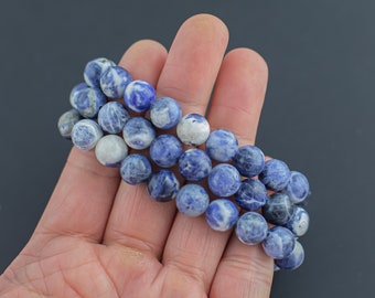 Natural Sodalite Round Size 10mm and 12mm- Handmade In USA- approx. 7" Bracelet Crystal Bracelet- LGS
