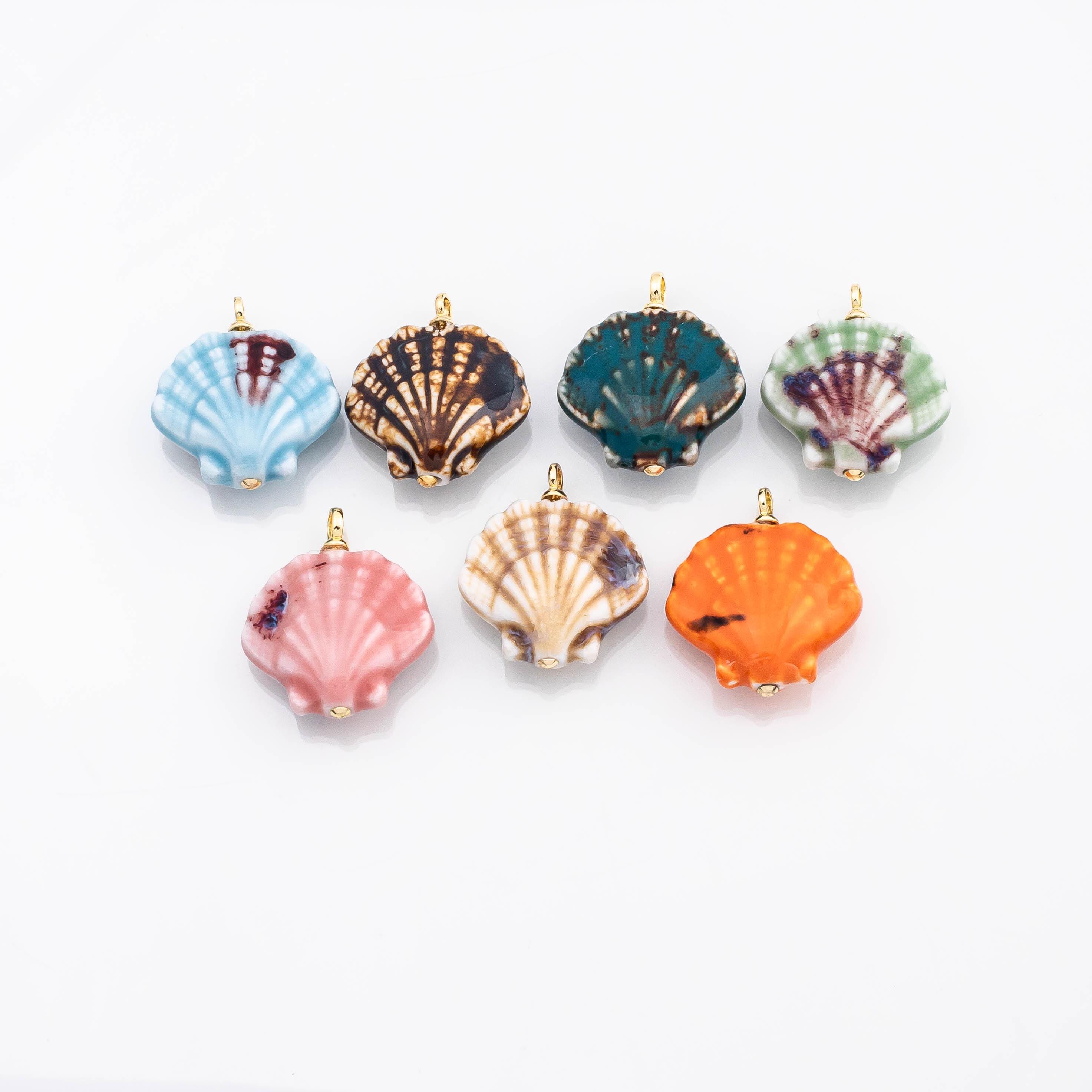 18K Gold PVD Ceramic Sea Shell Charm Colorful Ceramic Clam Oyster Shell ...