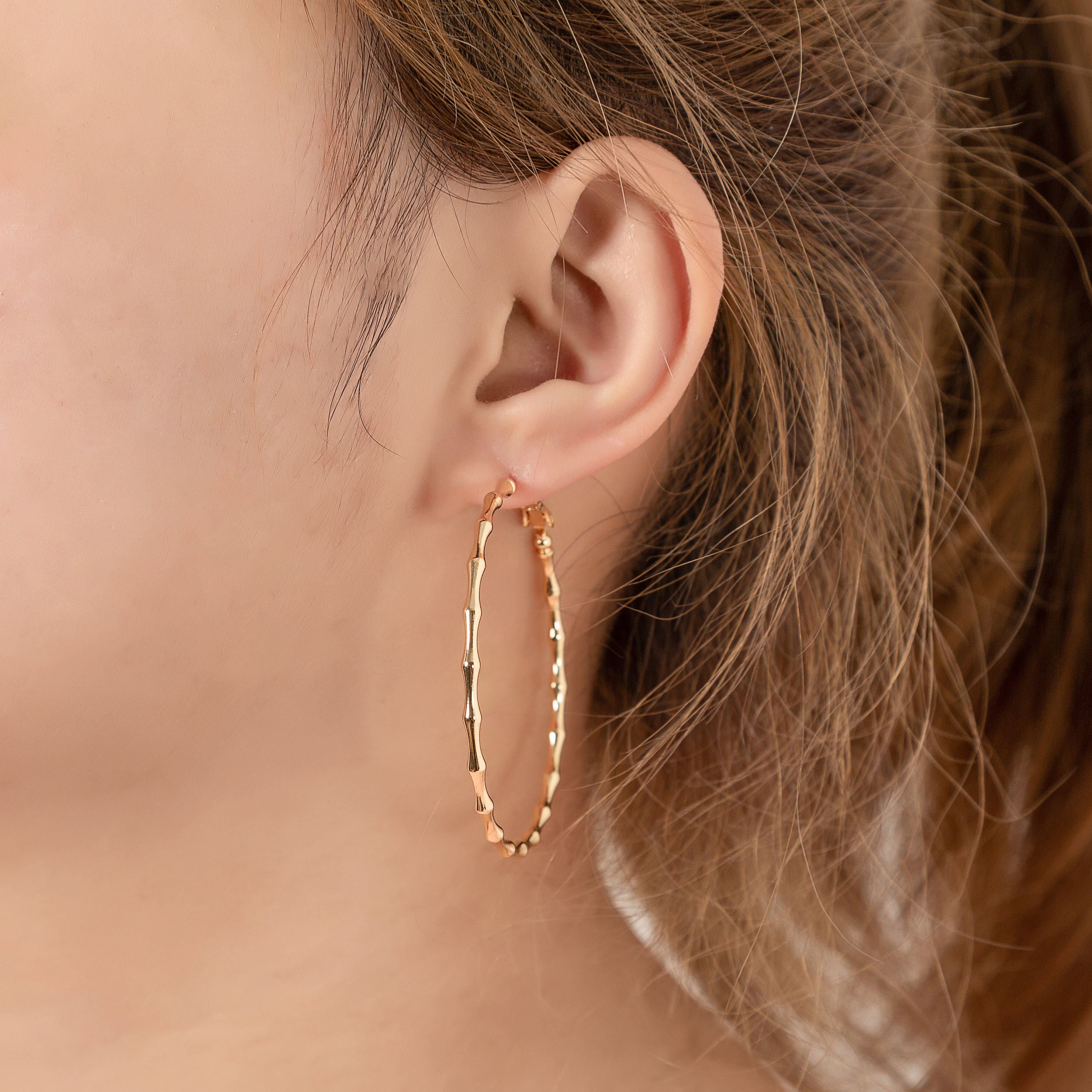 Cameo Oro Orecchini A Cerchio Grandi In Bambù – Eleganti E Leggeri – Tono Oro O Argento, Diametro 3,5 Pollici Orecchini Stile Etnico Chic - Foto 5