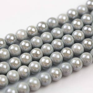 6mm 8mm 12mm Ceramic Smooth Round-11.5 inches per strand- Gray
