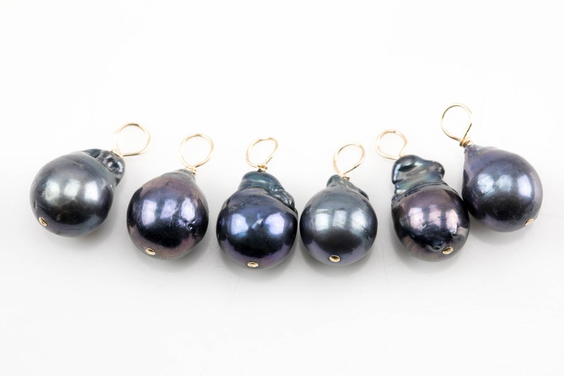 Made with Freshwater Pearl and Gold Filled Wire USA Gold Filled Black Baroque Pearls Peacock Charms Drop Pendant Handmade Approx 11-12mm