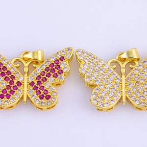 1 pc 18K Gold  Butterfly Cubic Zirconia Bracelet Necklace Pendant Earring Charm Gift for Jewelry Making-18x27mm-1 pc per order