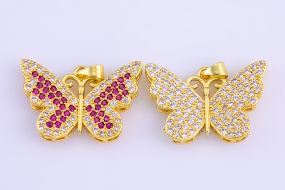 5PCS Cubic Zirconia Butterfly Charms - Gold Plated Brass Pendants For Jewelry Making