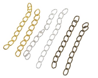 Gold Plated, Silver Plated, Brass Plated Curb Chain Extender Clasp- 1.75 inches- Open Chain