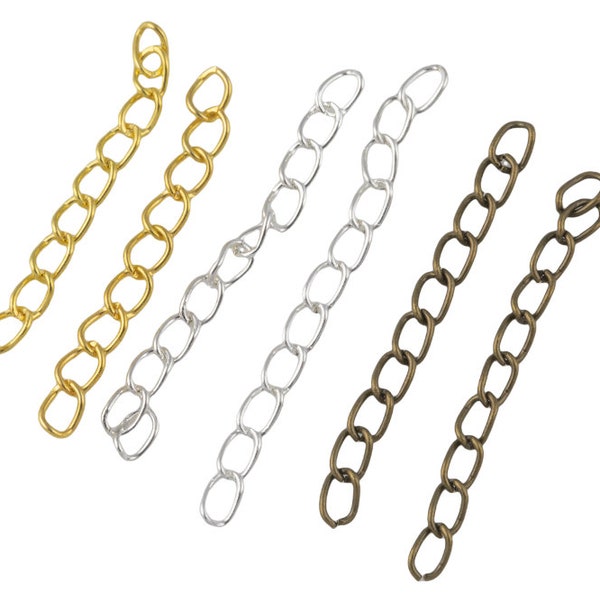 Gold Plated, Silver Plated, Brass Plated Curb Chain Extender Clasp- 1.75 inches- Open Chain