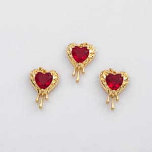 18K Gold PVD Bleeding Heart Charm Ruby Red  charm     s    Charms - Tarnish Resistant
