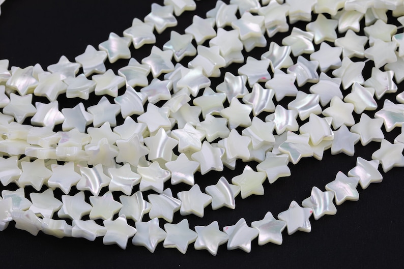 Iridescent White Mother of Pearl MOP Shell Star Beads 6mm to 12mm 15.5'' Strand image 1