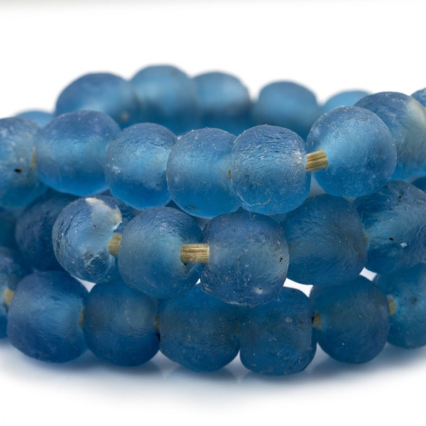 Natural Recycled Glass Beads African Glass Beads - approx 14mm Midnight Blue Beads - African Sea Glass - Made in Ghana Gemstone Beads