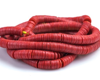 Red Vinyl , African vulcanite vinyl disc beads-Heishi Shaped 6mm, Full Strands. 35 inch Strand
