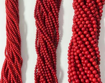 Tiny Small Smooth Red Bamboo Coral Round High Quality 2mm 3mm 4mm 6mm Full Strand 16" Gemstone Beads