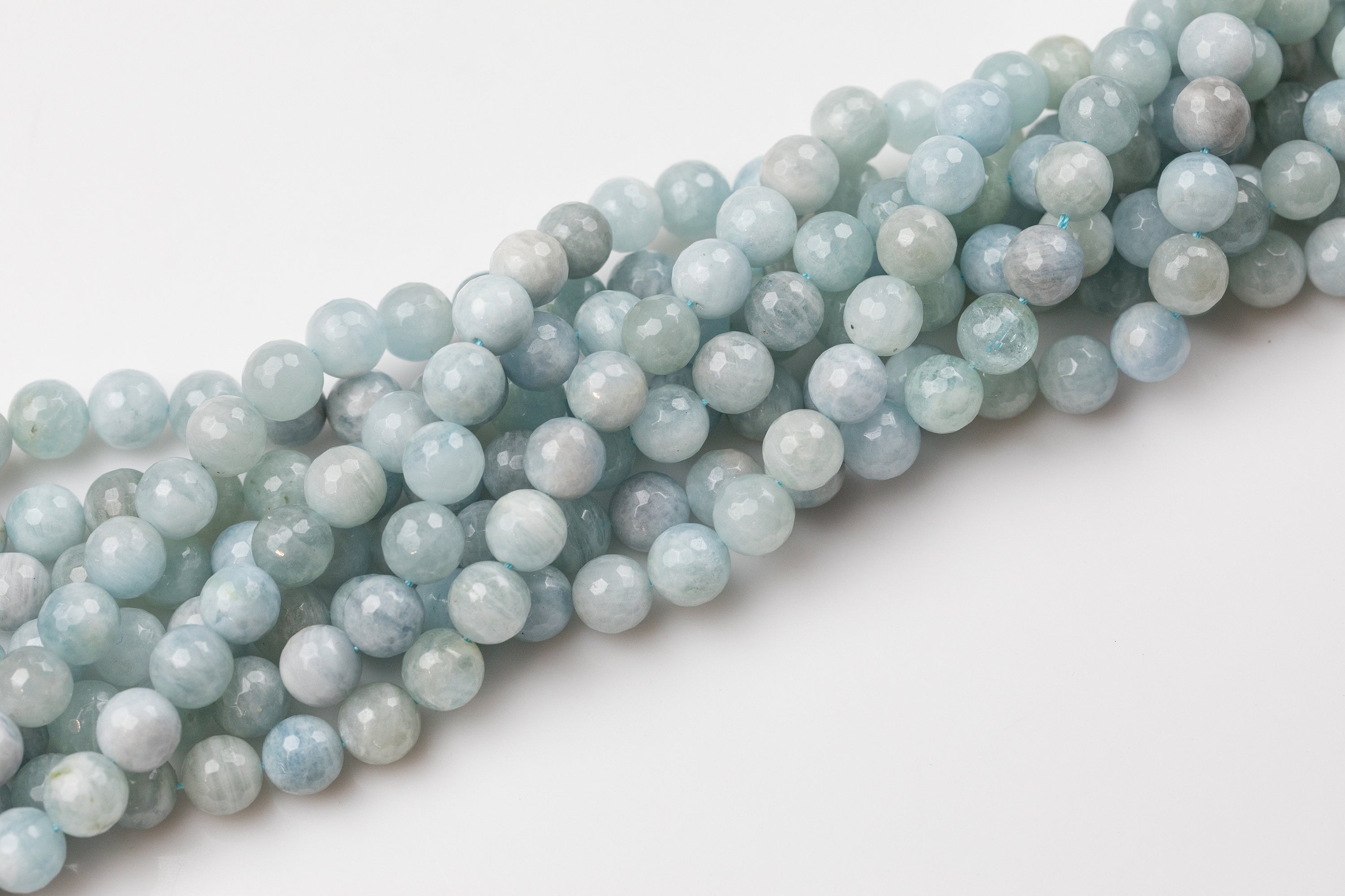 Natural WHOLESALE  Faceted Blue Aquamarine Beads in Faceted Round Beads - Full Strands - 4mm 5mm 6mm 8mm 10mm 12mm - Grade AB