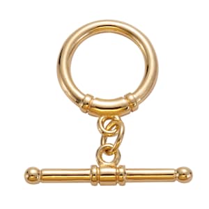 May include: Gold-toned metal toggle clasp with a round ring and a straight bar. The clasp is designed for attaching jewelry or other items.