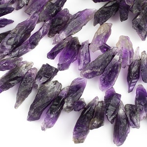 Natural Raw Amethyst Beads Points Spikes Top Side Drilled Freeform 15.5" Strand-