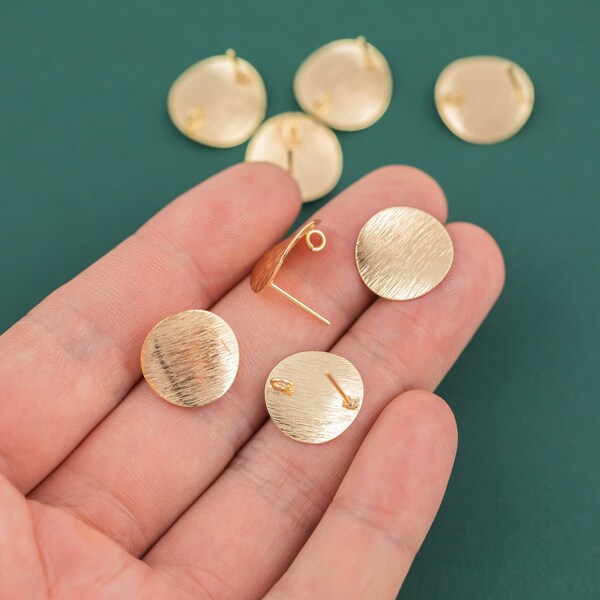 Gold plated brass earring post Brushed Curved Coin Brass earring charms shape earring connector earring findings jewelry supply sx1