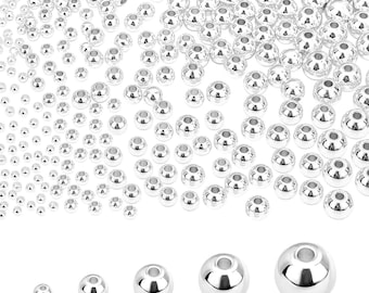100 Stück massive, silberplattierte Perlen, PVD-ionenplattiert, anlaufbeständig, 3 mm, 4 mm, 5 mm, 6 mm, 8 mm, Goldperlen, Messing-Abstandshalter, nahtlose Perlen, 925er Sterlingsilber