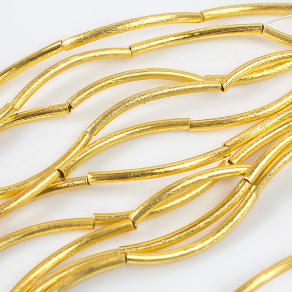 Brushed Gold Copper Curved Tube, All sizes! 8 Inch Strand-5 pieces per strand. 40mm AAA Quality