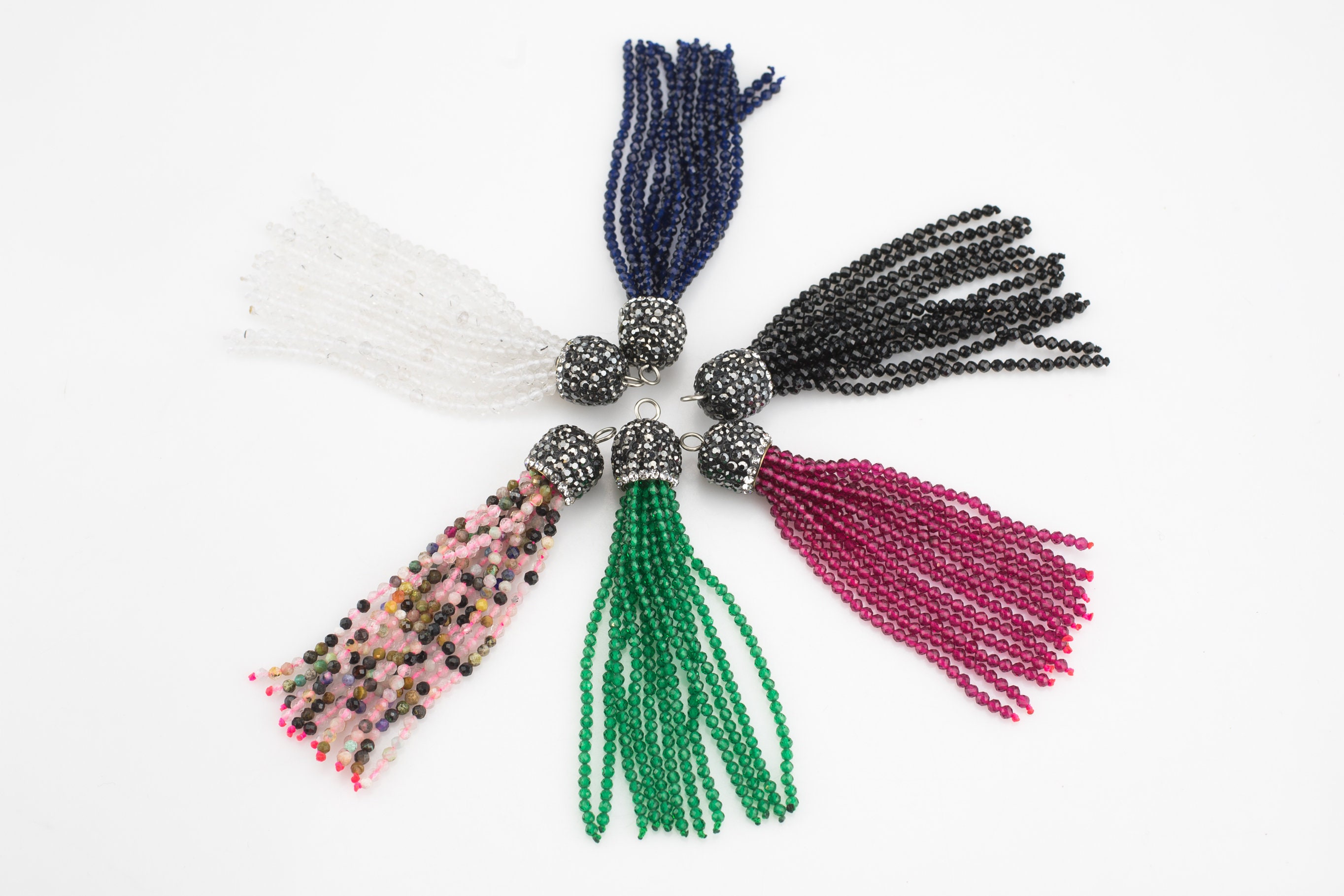 Natural Gemstone Tassels With Pave Crystal Diamond Cap Etsy