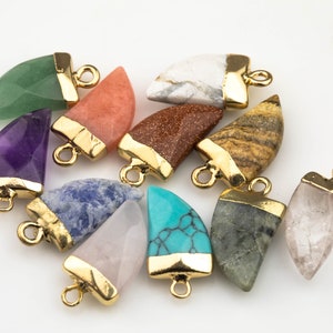 Gemstone Charm Pendant with Electroplated Gold Cap- Horn, Teeth, Tooth