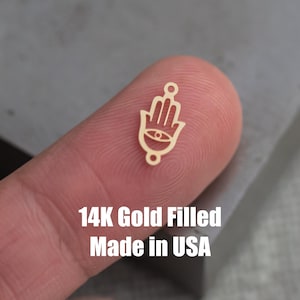 Conectores de mão Hamsa para mau-olhado - Conectores de ouro 14K ou banhados a ouro esterlina - Para joias permanentes - Suprimentos para joias permanentes