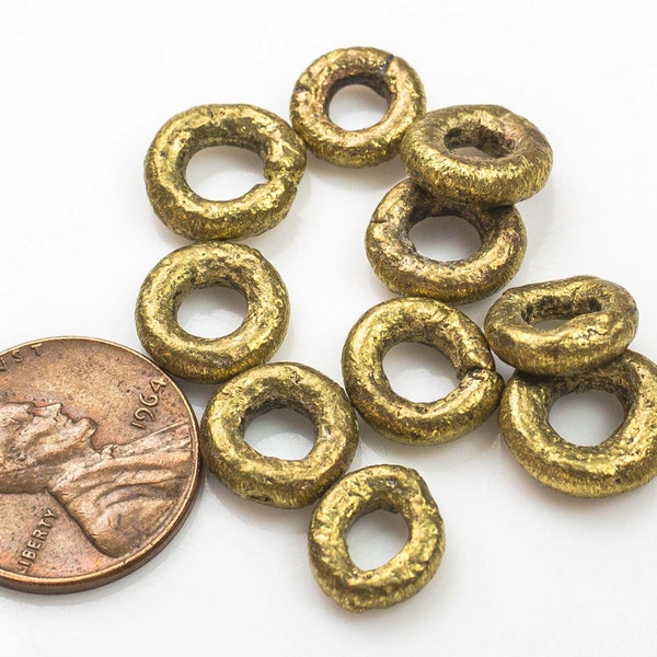 Ethiopian African Brass Hammered Spacer, Rondelle- 10mm 12mm-  Hand Made- 10 Pieces per Order