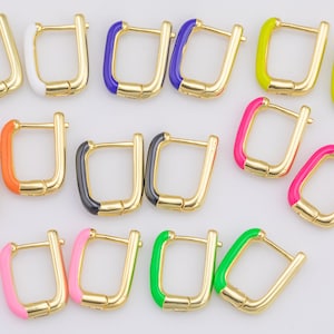 2 pcs 14k Gold Earrings Bold rectangle hoop earrings / minimalist earrings gift - Enamel-  14x18mm