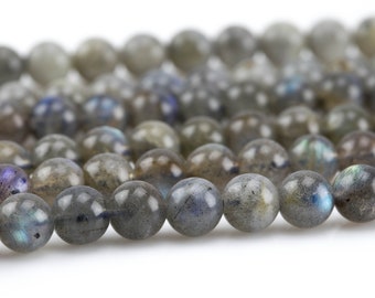 Perles de labradorite naturelles rondes - Brin complet de 15,5 pouces - 6 mm, 8 mm, 10 mm - Perles de pierres précieuses lisses de haute qualité