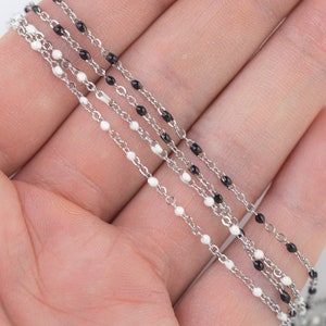Enamel Satellite Chain Stainless Steel for Permanent Jewelry Black White 1mm Sold by the Yard