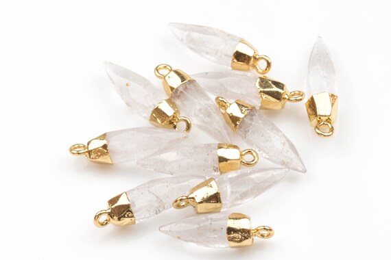 Sterling Silver 14k Gold Plated Clear Quartz Spike Pencil Cut Ring Sterling Silver 14k Gold Plated Clear Quartz Spike Pencil Cut Ring
