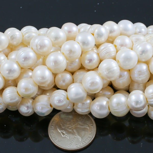 10mm Large Hole Freshwater  Pearl, 8 Inch Strand Big Hole Beads