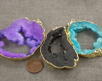 Color Agate Hollow Druzy Pendant 2.25 inches