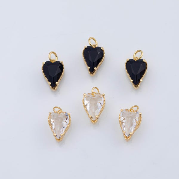 18K Gold pvd black  white heart s 10x14mm - Tarnish Resistant