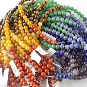 Natural Chakra Beads Smooth 4mm 6mm 8mm Round Amethyst Lapis Sodalite Aventurine Tigers Eye Yellow Jade Red Jasper Full Strand 14&quot; - 15.5&quot;