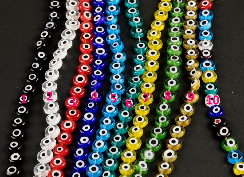 Evil Eye Beads Flat Glass Crystal 6mm 8mm All Colors Available Turkish Eye 15-16 image 2