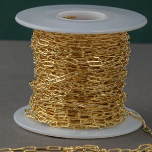 Gold Filled Flat Tubed Chain, Elongated Heavy Oval Chain, 3x8.5mm links, , Wholesale, USA Made, Chain by foot- Paper Clip Chain