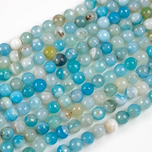 Blue Banded Agate, High Quality in Faceted Round, 6mm, 8mm, 10mm, 12mm-Full Strand 15.5 inch Strand