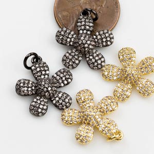 Flower CZ Pave Pendant- Gunmetal and Gold-16mm