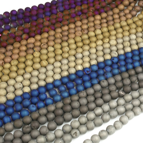DRUZY AGATE Beads-8 Colors-- Round 8mm, 10mm, 12mm. Full Strand.